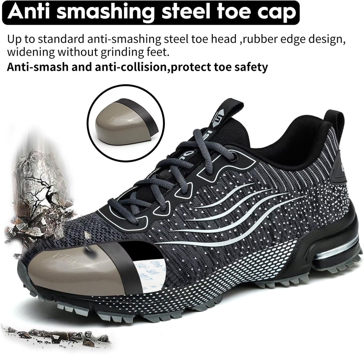 SnelShoppen - Werkschoenen Heren Dames Veiligheidsschoenen Stalen Neus Lichtgewicht Comfortabele Ademende Beschermende Sneakers Grijs Maat 42 voor Bou