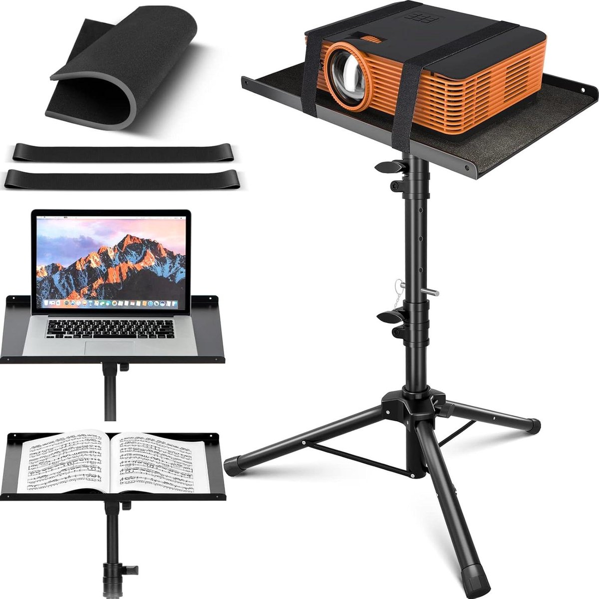 Beamerstandaard Projectorhouder - Vloerstandaard Laptop - Films Buiten Kijken - Verstelbare Hoogte - 40x28 cm Plaat - Zwart