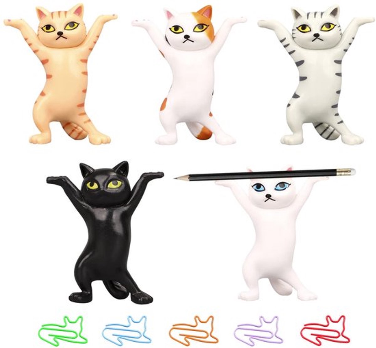 Pennenhouder Dansende Kat - Multifunctionele Houder - Paperclips - Woondecoratie - Schattig Ornament - Hoogte 5,3 cm - Bureauaccessoire