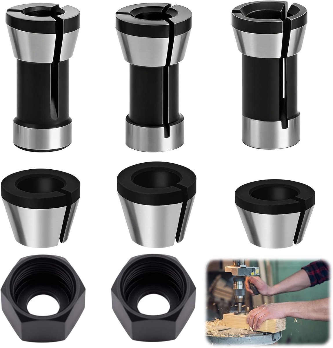 SnelShoppen - Adapter Klemtang Frees 6 mm/6,35 mm/8 mm - Universele Freesadapter voor Houtbewerking en Doe-Het-Zelf Projecten - Hoogwaardige Kwaliteit