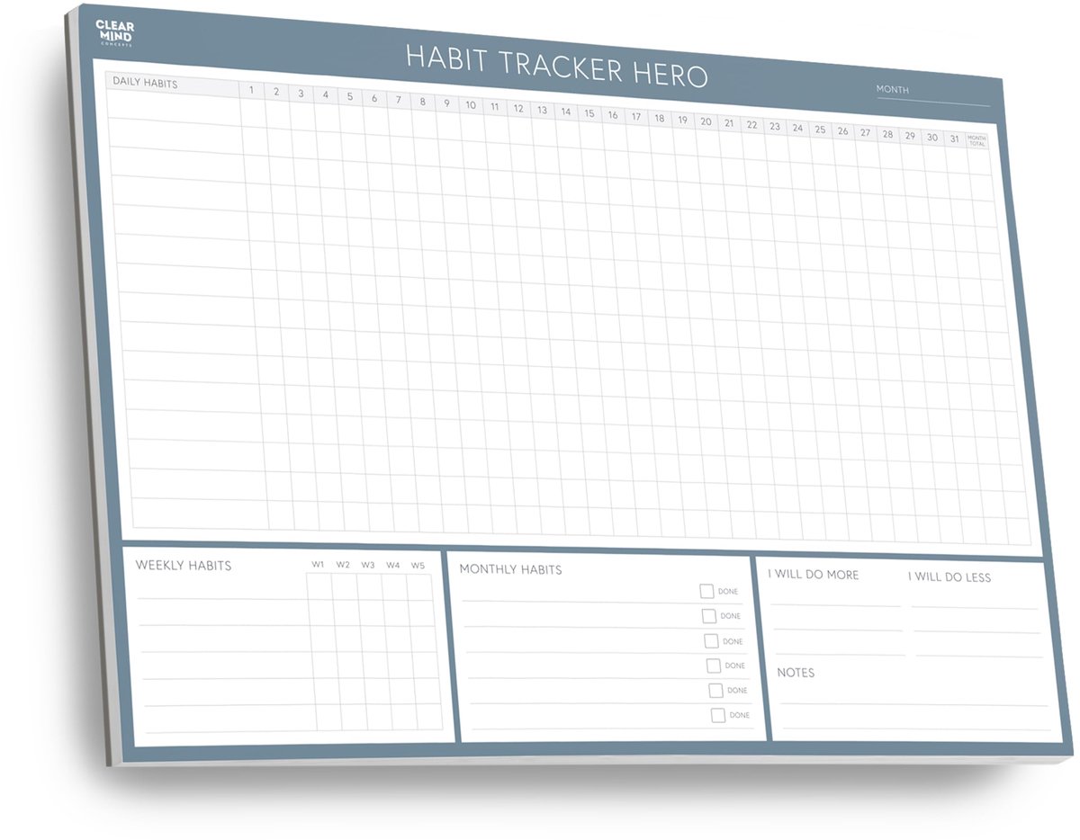 SnelShoppen - Habit Tracker Hero Bureau Pad A4 Liggend - 24 Ongedateerde Maandelijkse Afscheurvellen - 160 g/m² Papier - Volg Dagelijkse en Wekelijkse