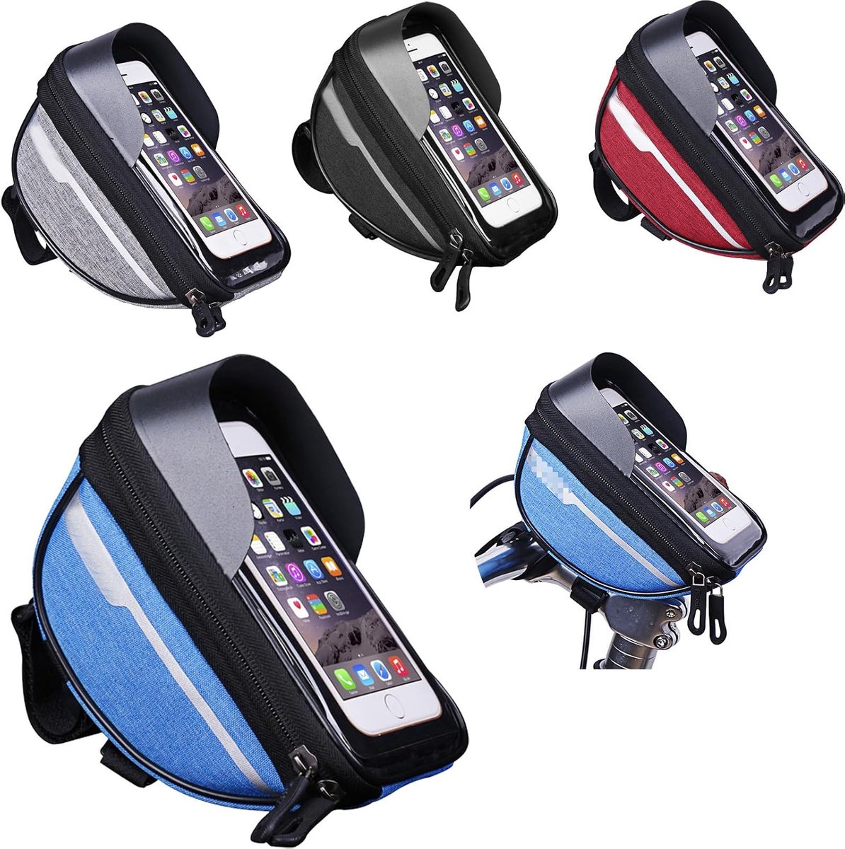 KZQ Waterdichte Fietstas - Waterdichte Standaard - Schok- en Valbestendig Draagbaar - Geschikt voor Stuur, Mountainbikes en Dagelijks Gebruik - Compatibel met Telefoons tot 6,4 inch - Blauw - 18,5 x 9,5 x 8,5 cm