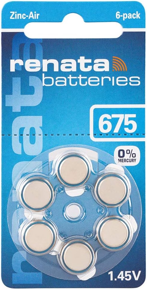 SnelShoppen - Renata Hoortoestel PR44 Knopcel ZA 675 Zink Lucht 660 mAh 1.4 V - 6 Stuks - Betrouwbare Energiebron voor Hoortoestellen