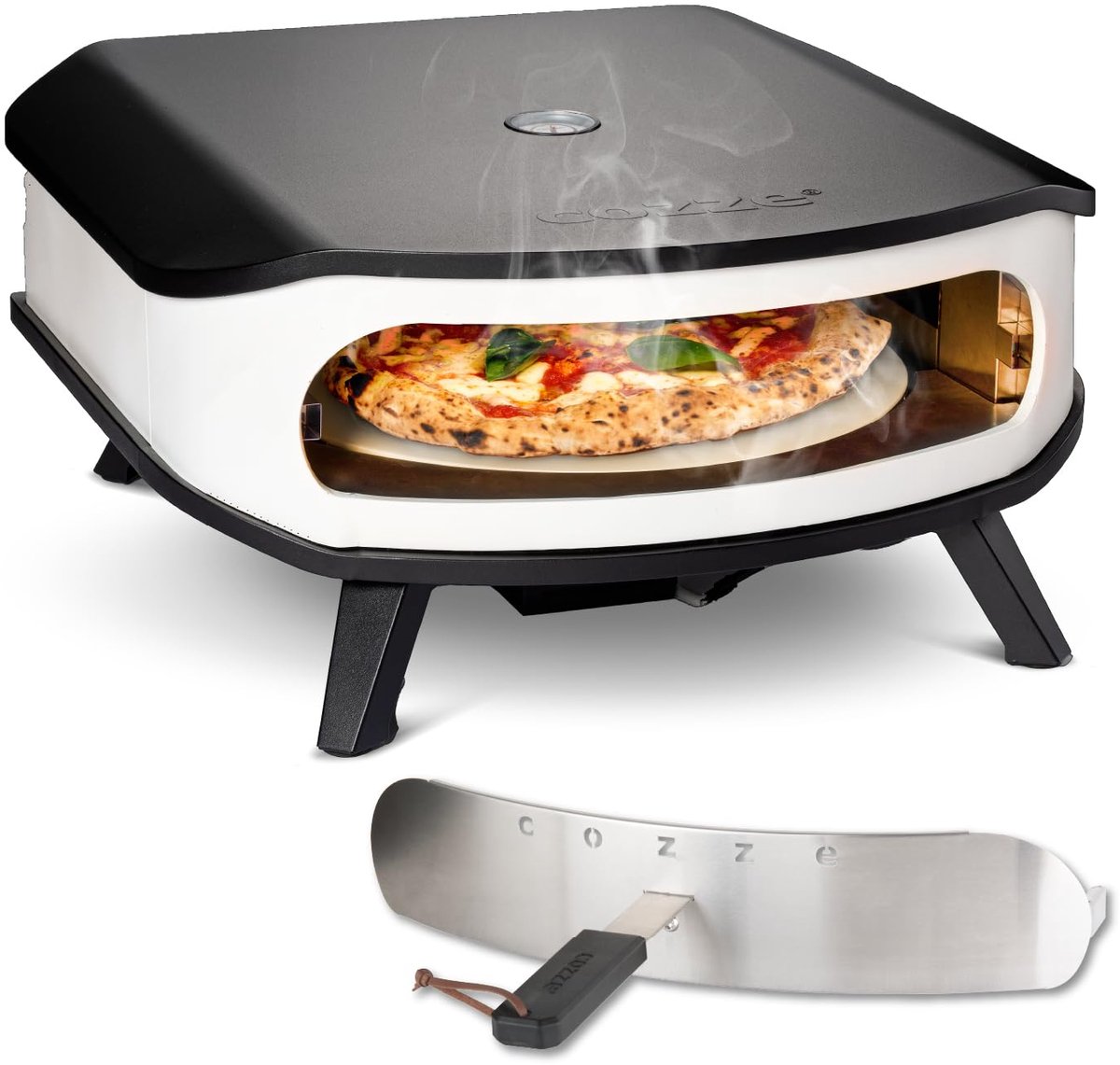 SnelShoppen - 17” Gas Pizzaoven met Roterende Pizzasteen Ø42,5 cm, 6,0 kW, Ingebouwde Thermometer, Voor Tuin, Keuken, Camping, Feesten