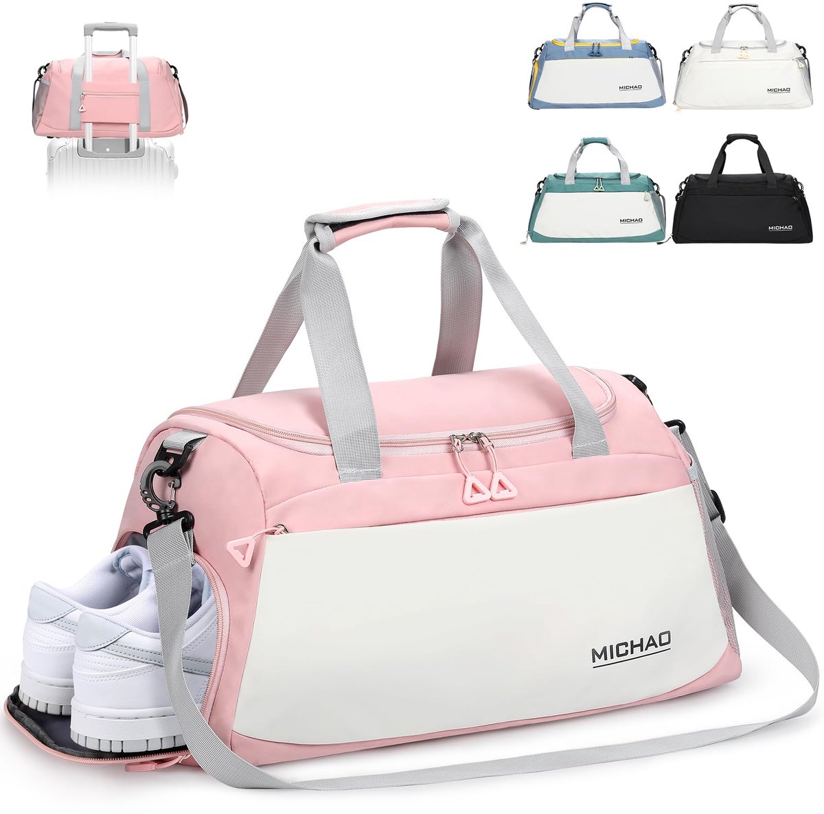 SnelShoppen - Damcyer Reistas Sporttas Dames Groot 48x23x27 cm met Schoenenvak en Nat Vak Waterdichte Duffle Bag Roze voor Sport en Reizen