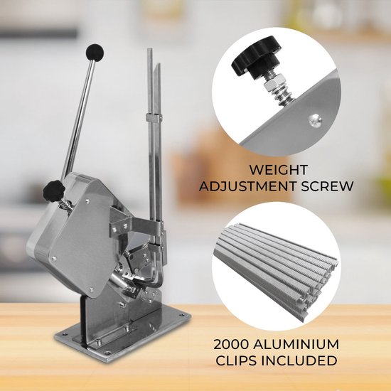 Stalen Worstklem - Handmatige Sausage Clipper - 2000 Aluminium Clips - Duurzaam Staal - 10 kg Gewicht - 590mm Hoogte - 185mm Breedte - 360mm Lengte van Merkloos — afbeelding 4