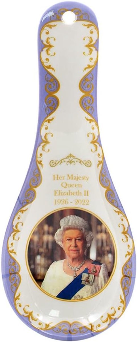 SnelShoppen - Elegante Lepelhouder met Afbeelding van Koningin Elizabeth II, Melamine, 24 cm, Keukenaccessoire, Spoon Rest, Wit, Handig voor Koken, So