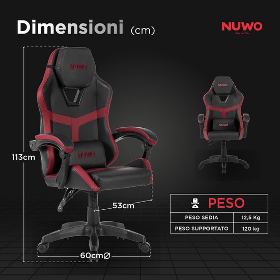SnelShoppen - Ergonomische Gamingstoel, PC-Stoel, Bureaustoel met Gevoerde Armleuningen, Verstelbare Rugleuning, Hoogte en Lendensteun, Hoofdsteun, Ma van snelshoppen — afbeelding 5