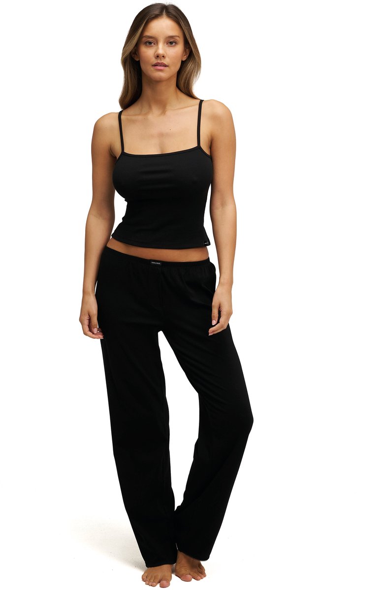 Dore & Rose - Pyjama Dames - Cami SleepSet - 92% Cotton & 8% Elastane- Lichtgewicht - Extreem Zacht - Black - L