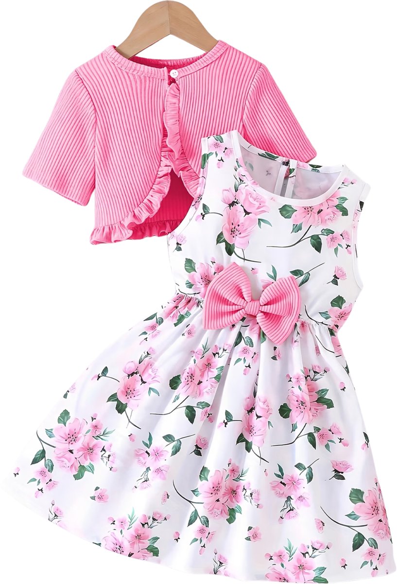 Currero Zomerjurk Meisjes Zomerjurken Kinderen Jurk Meisje Ibiza Stijl Sundress Kinderkleding 5-6 Jaar Roze