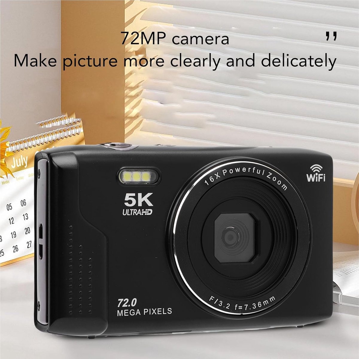 SnelShoppen - Digitale Camera 5K 72MP met WLAN, 16X Digitale Zoom, Auto Focus, Vlogging Camera met 2.8-inch Ultra HD Scherm, Ingebouwde Flitser en Mic thumbnail 3