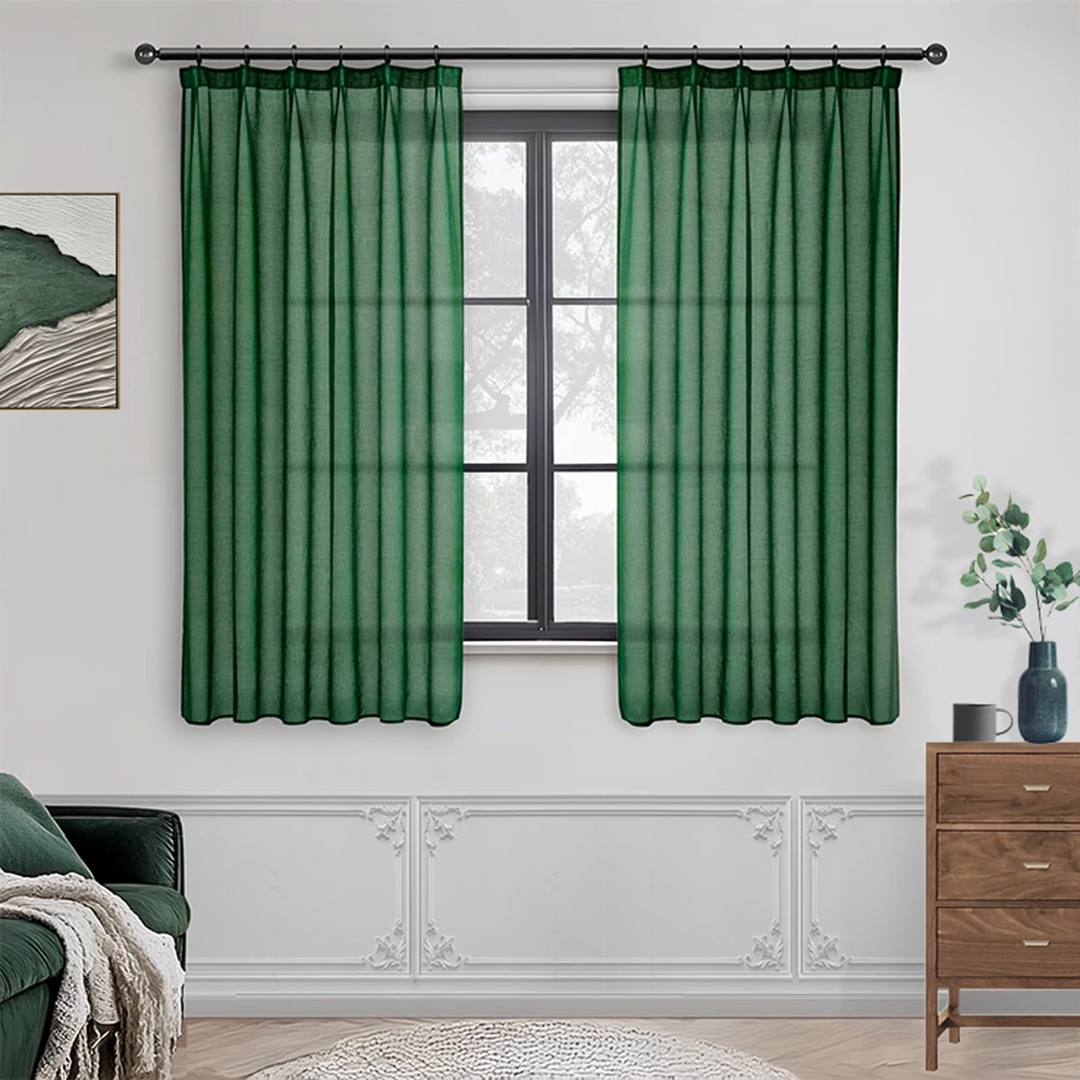 SnelShoppen - Moderne Groene Gordijnen 145 cm lang, 140 cm breed met Plooiband, 2 Stuks, Klaar om op te Hangen voor Woonkamer, Slaapkamer, Keuken, en