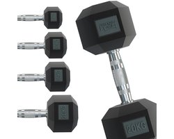 Hex halter gewichten - zwart - 2x25 kg - rubberen uiteinden