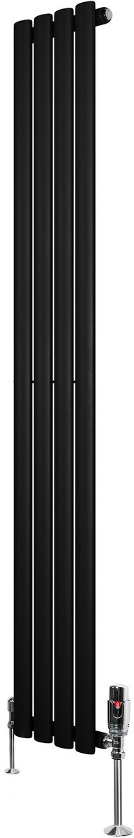 Ovale radiator 1 kolom - 1600x240 mm - zwart - thermostaatkraan