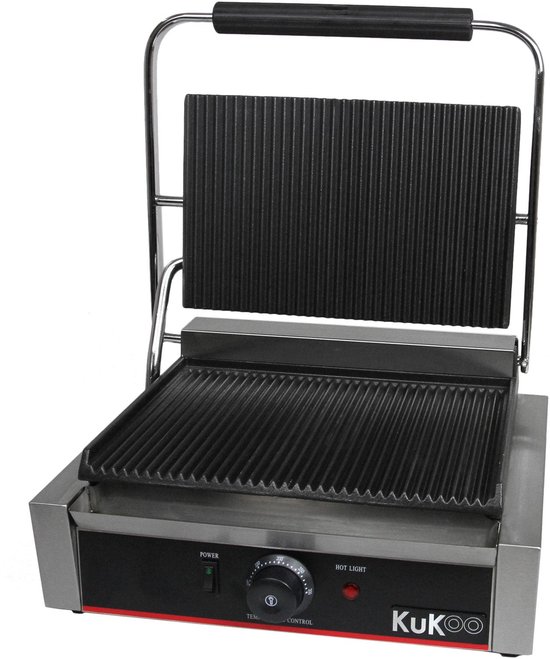 KuKoo Contactgrill (2200 W) - 2 platen - Temperatuur 50-300° C - GRATIS Schoonmaakborstel + 2 x Lekbakjes - Panini grill / Grillplaat van KuKoo — afbeelding 2