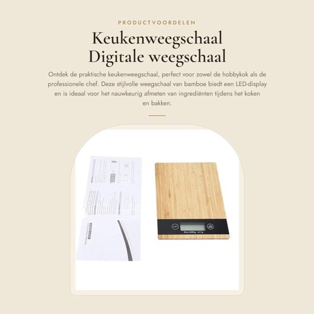 Keukenweegschaal LED Display - Keukenweegschaal Bamboo - Digitale Keukenweegschaal - Duurzaam en Veilig - Herbruikbaar en Niet-toxisch - Automatische Uitschakeling - Digitale Weegschaal
