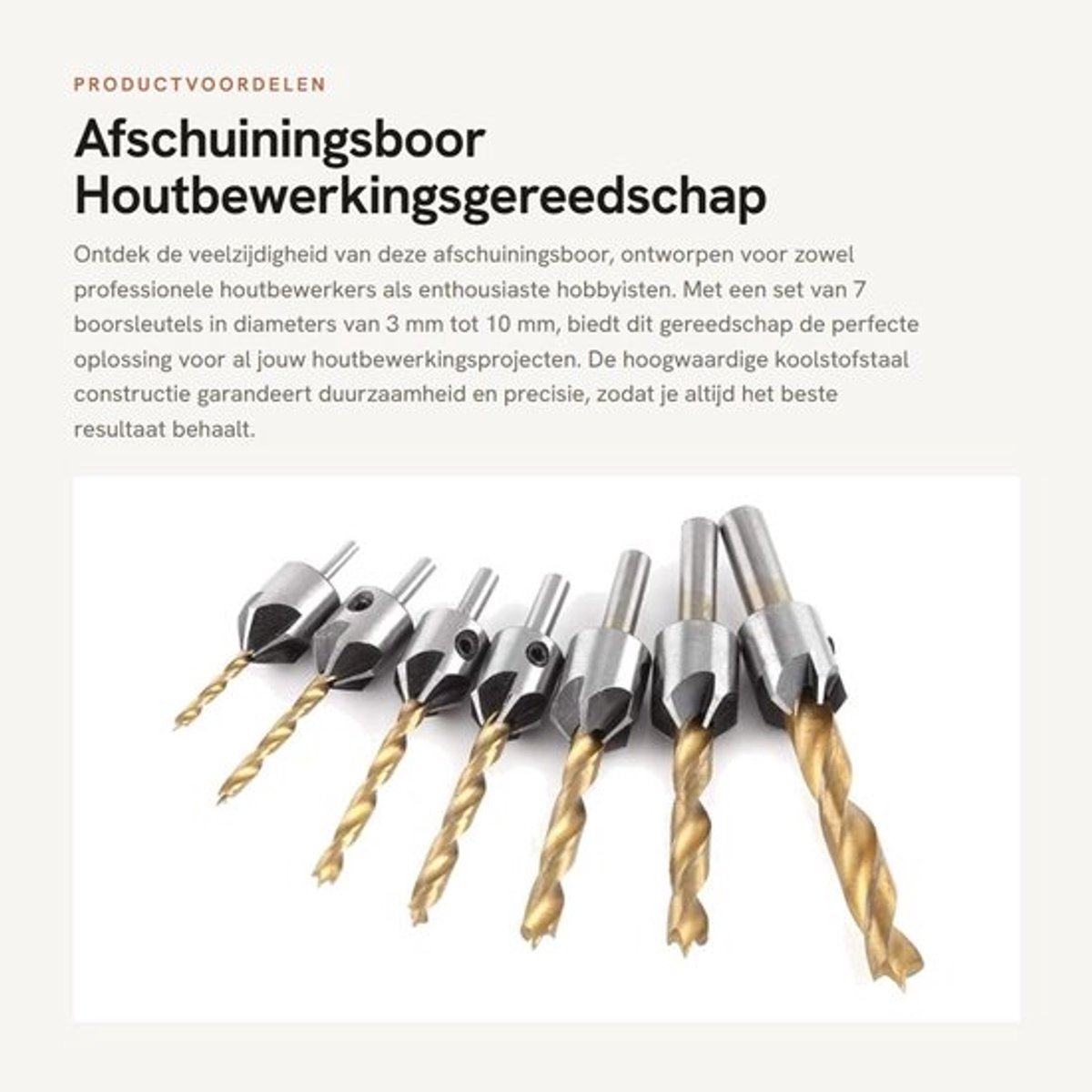 Afschuiningsboor 7 Stuks - Houtbewerkingsboorgereedschap - Verzonken Boor - Koolstofstaal - Zeskantsleutel - Diameter 3-10 mm - Boorset