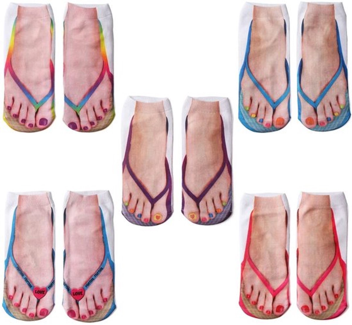 Enkelsokken 5 Paar - Grappige Flip Flop Sokken - Casual Sokken - Ademend Polyester/Katoen - Cadeaus voor Vrienden/Familie