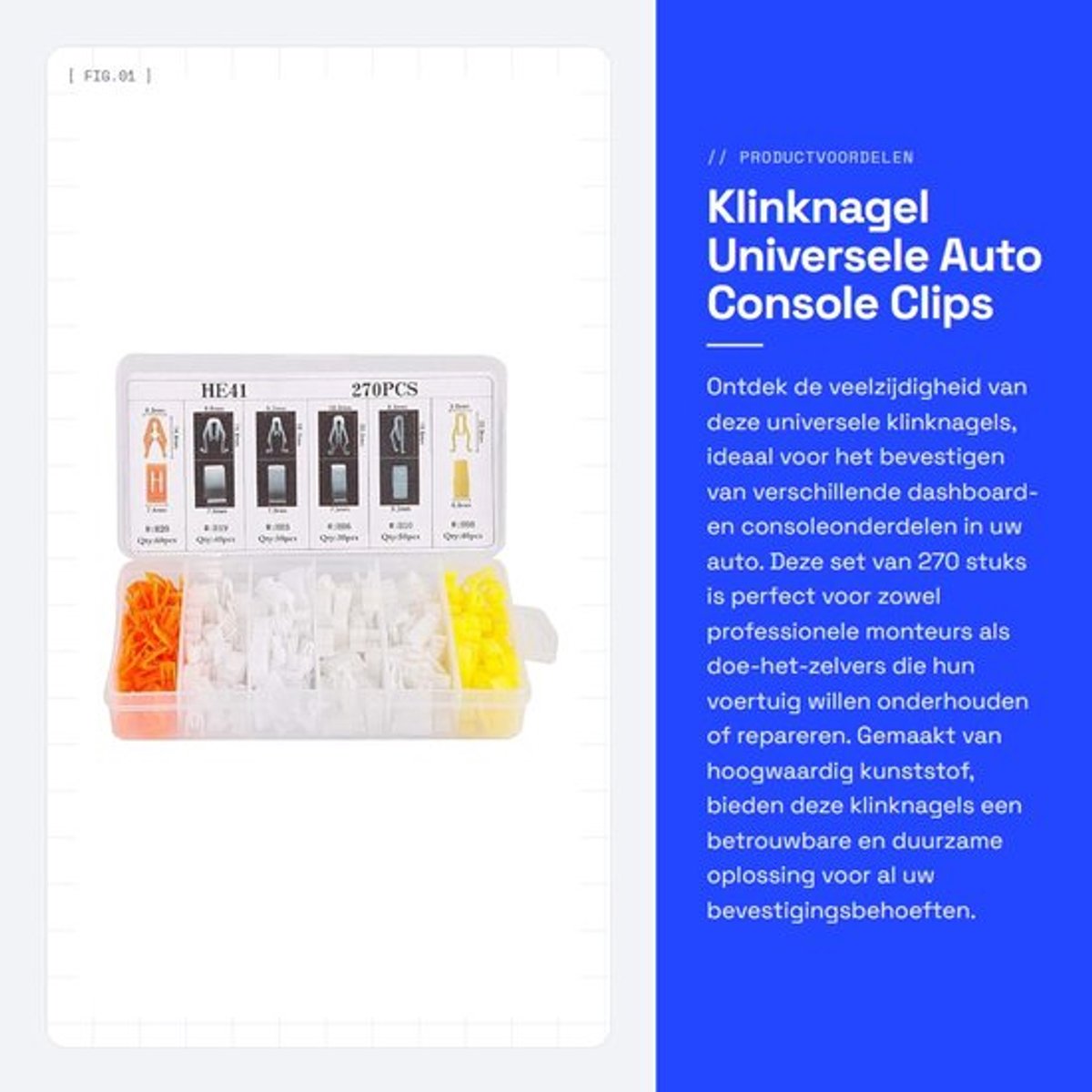 Klinknagel Bevestigingsset 270 Stuks - Universele Klinknagels - Kunststof Klinknagels - Dashboard Clips - Hoogwaardig Materiaal - Eenvoudig te Bedienen - Dashboardclips