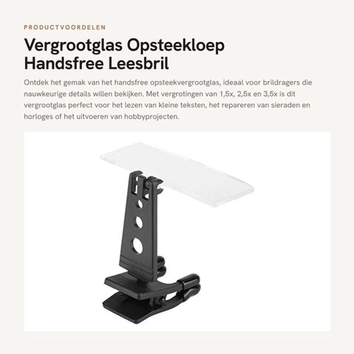 Vergrootglas Opsteek 1,5X/2,5X/3,5X - Handsfree Brilvergrootglas - Clip-on Loep - Duurzaam Kunststof - Geschikt voor Reparatie Sieraden/Horloges