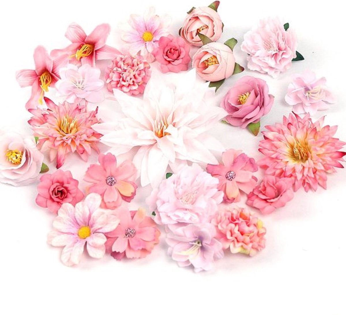 Kunstbloemen 24 Stuks - Kunstbloemkoppen Mix - Roze Decoratie - Ideaal voor Bruiloft - Knu