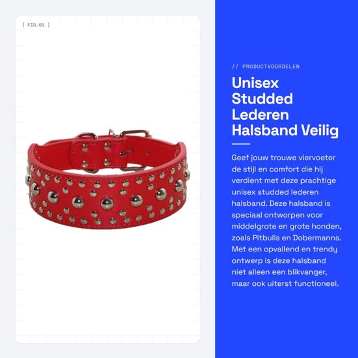 Halsband Lederen - Verstelbaar - Medium/Groot - 2 Inch Breed - Dubbellaags Kunstleer - Vernikkelde Hardware - Hondenhalsband
