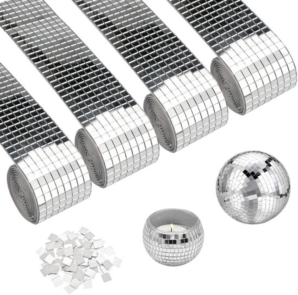 Mozaïektegels Zelfklevend - Mini-Spiegeltegels - 4 Rollen - 5 x 5 mm Glas - Duurzaam - Een