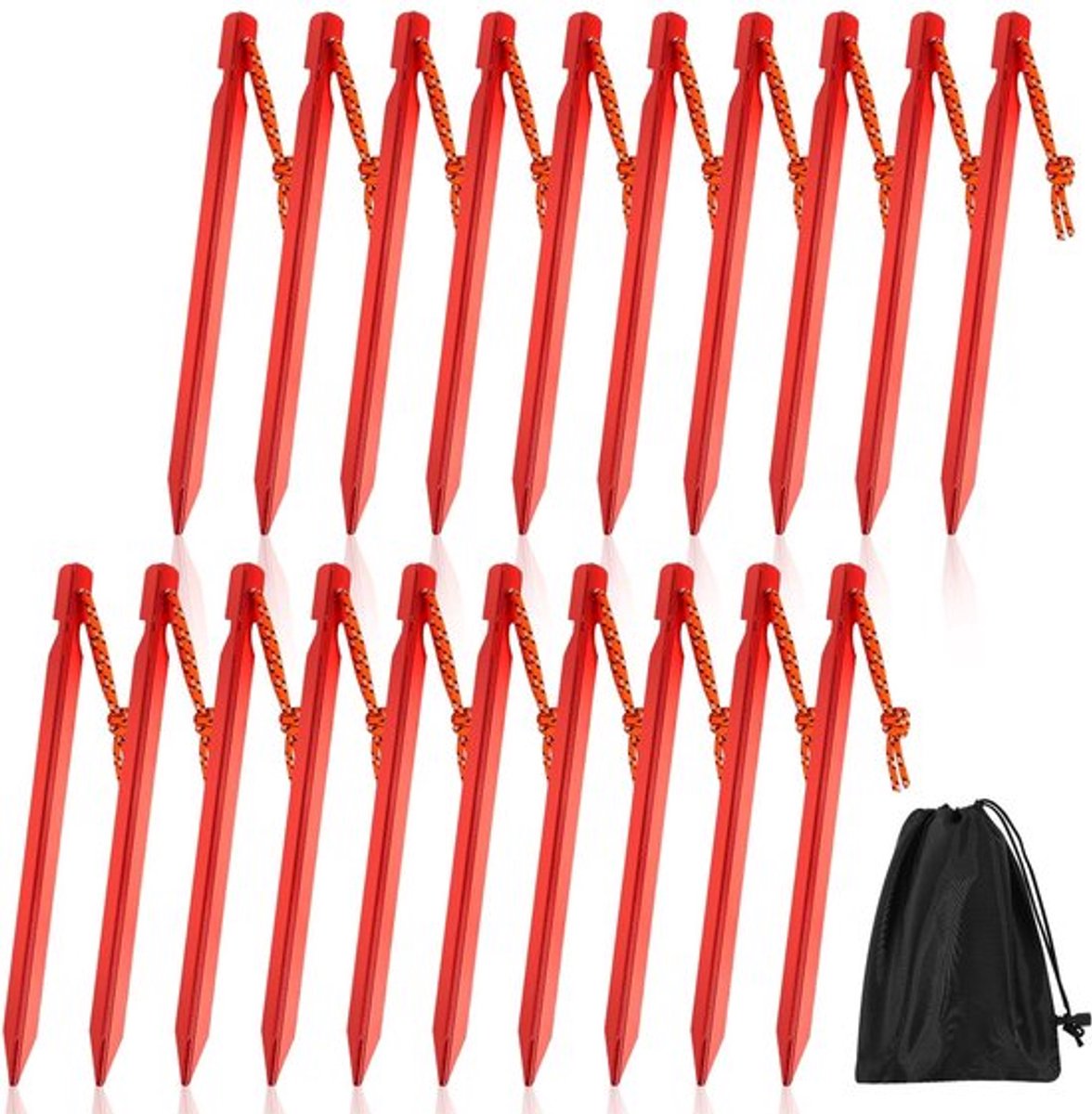 Tentharingen 20 Stuks - Stormbestendig - Zandharingen - Aluminium Haringen - 18 cm - Reflecterend Touw - Tentstaken