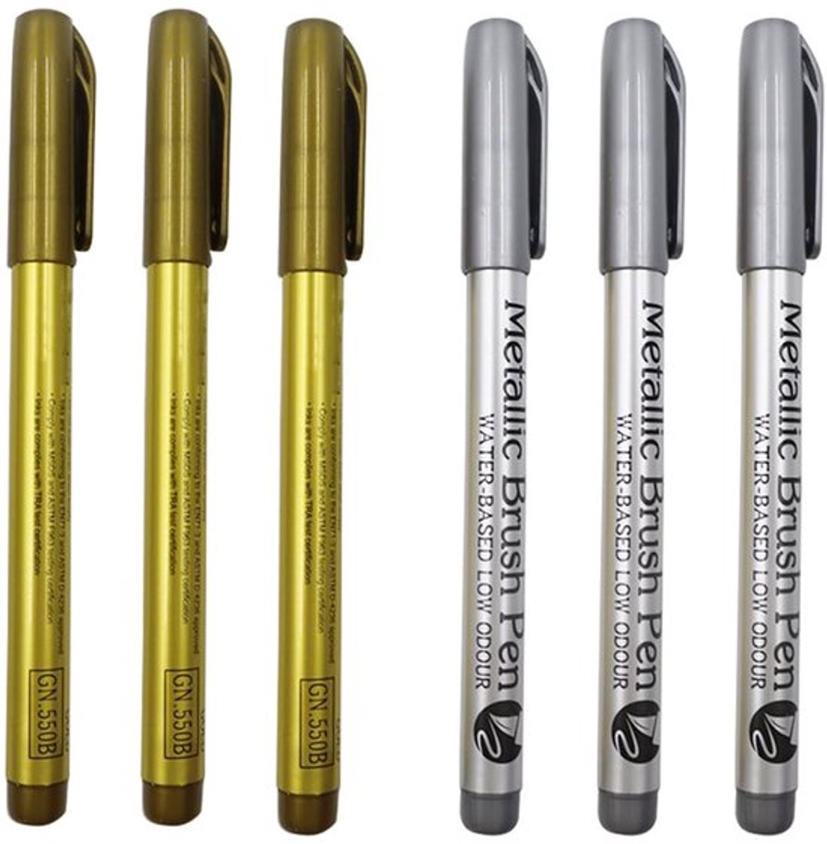 Metallic Markers Set van 6 - Gouden/Zilveren Stiften - Kalligrafie/Stempelen - Scrapbooking/Rotschilderen - Geurvrije Inkt - Lijndikte 1-5 mm