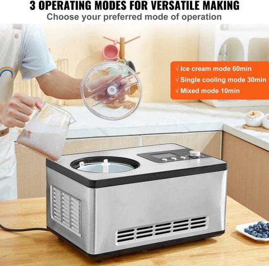 DailyDamaar ijsmachine - Ijsmaker - Roomijsmachine - Sorbet machine - Met ingebouwde compressor - Automatisch - 3 programma's - RVS — afbeelding 4