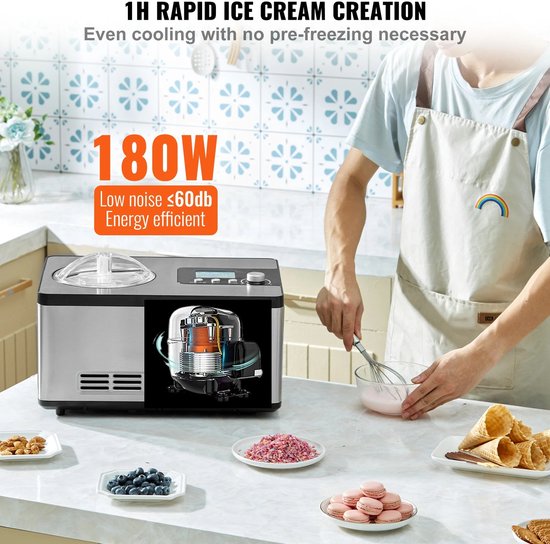 DailyDamaar ijsmachine - Ijsmaker - Roomijsmachine - Sorbet machine - Met ingebouwde compressor - Automatisch - 3 programma's - RVS — afbeelding 3