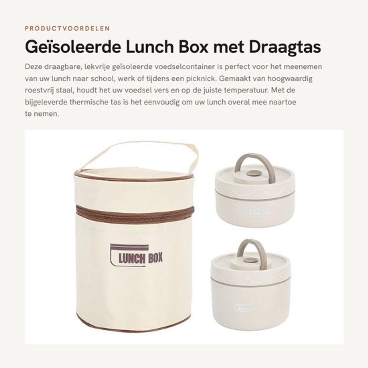 Lunchbox Geïsoleerd - Ronde Voedselcontainer - 304 Roestvrij Staal - Draagbare Thermische Tas - Voor Volwassenen/Kinderen - Lekvrij