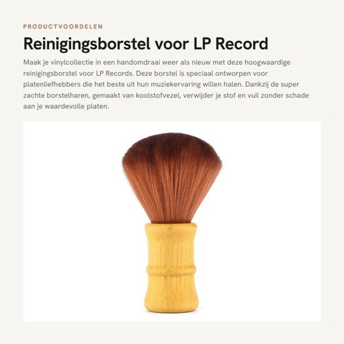 Reinigingsborstel Antistatisch - Houten Handvat - Carbon Borstelharen - Voor Vinylplaten - 15 cm Lengte - Effectieve Stofverwijdering - Platenborstel