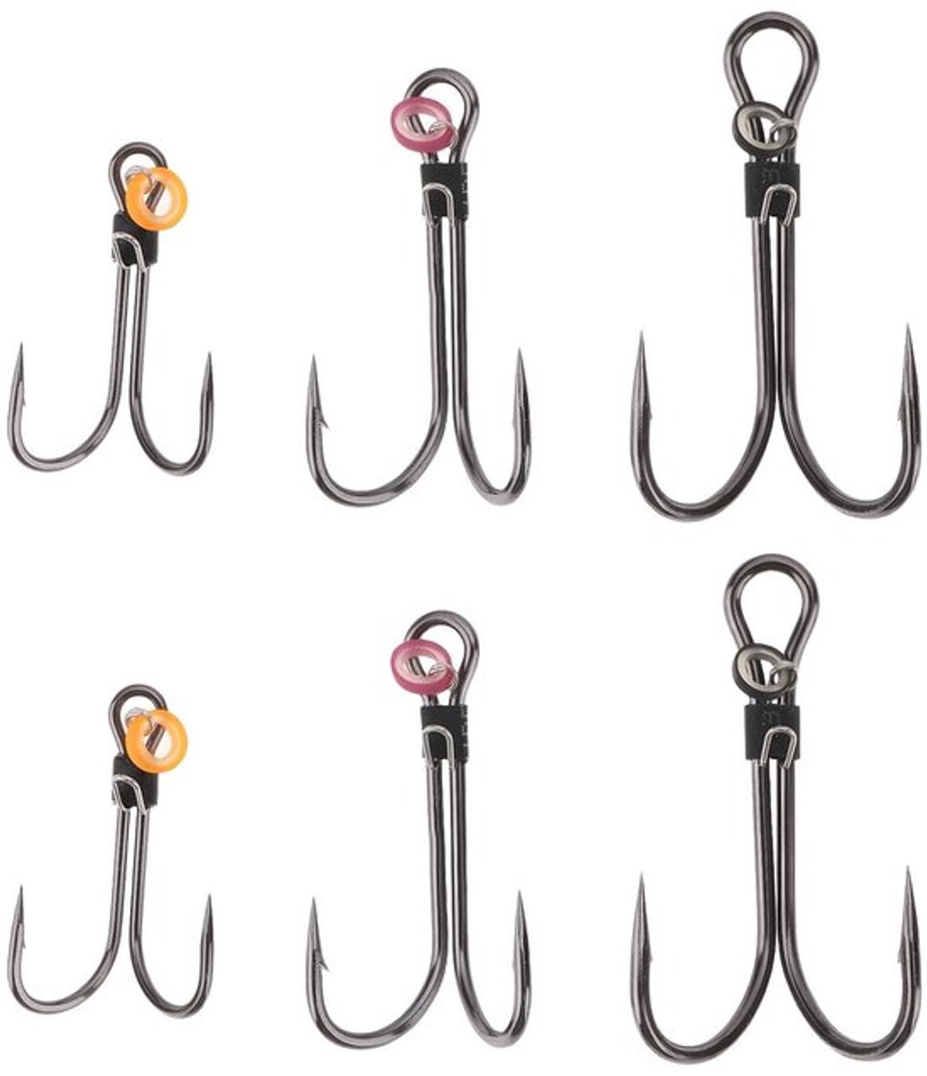 Vishaken Dubbele Haak - 6 Stuks - Aas Houder - Corrosiebestendig - Geschikt voor Zeewater/Zetwater - Diverse Maten 9,3/12,1/13,6 mm - Visaccessoires