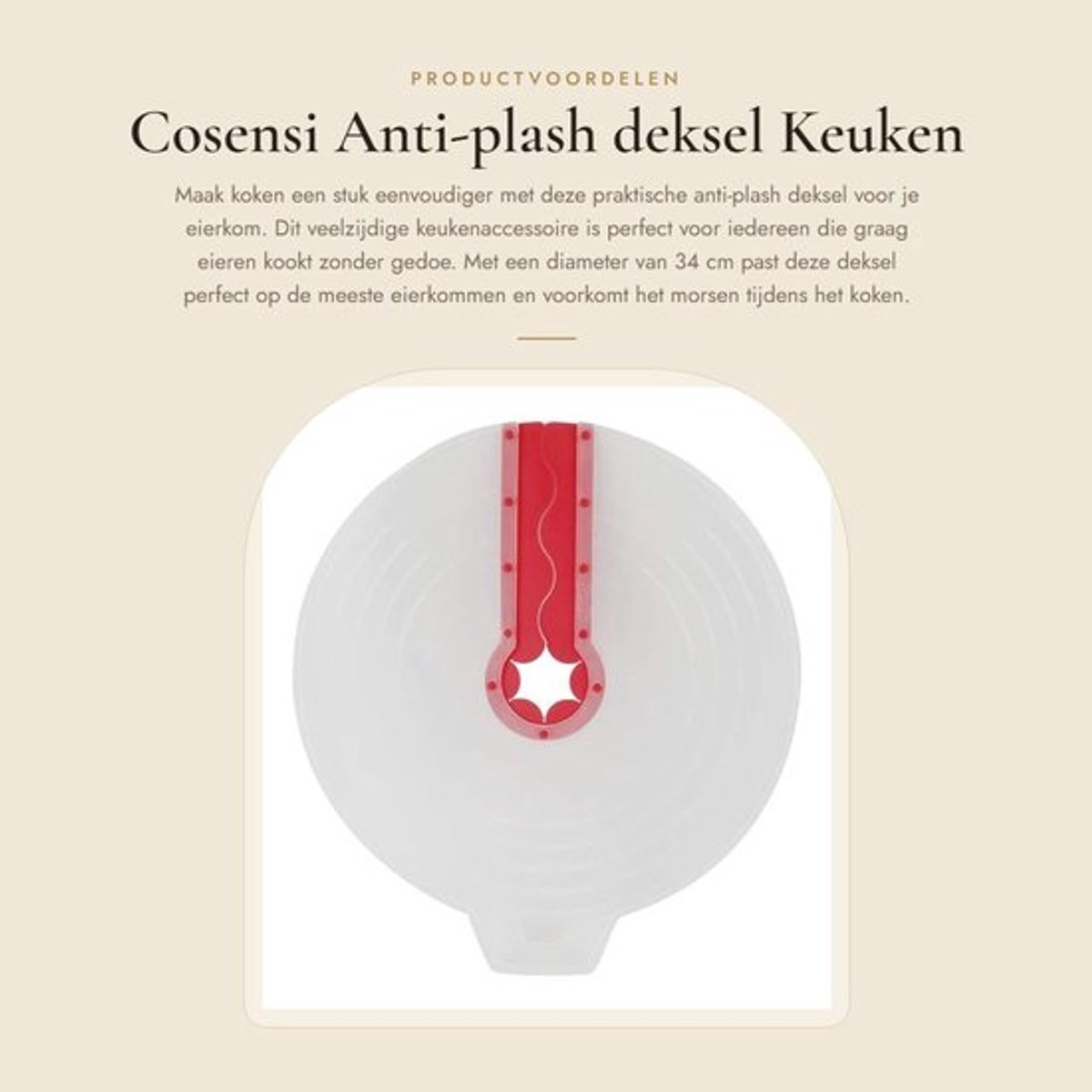 Ei Kom Deksel - Antimorsen - Oliebestendig - Waterdicht - Siliconen/PP - Diameter 34 cm met handvat - Keuken Deksel