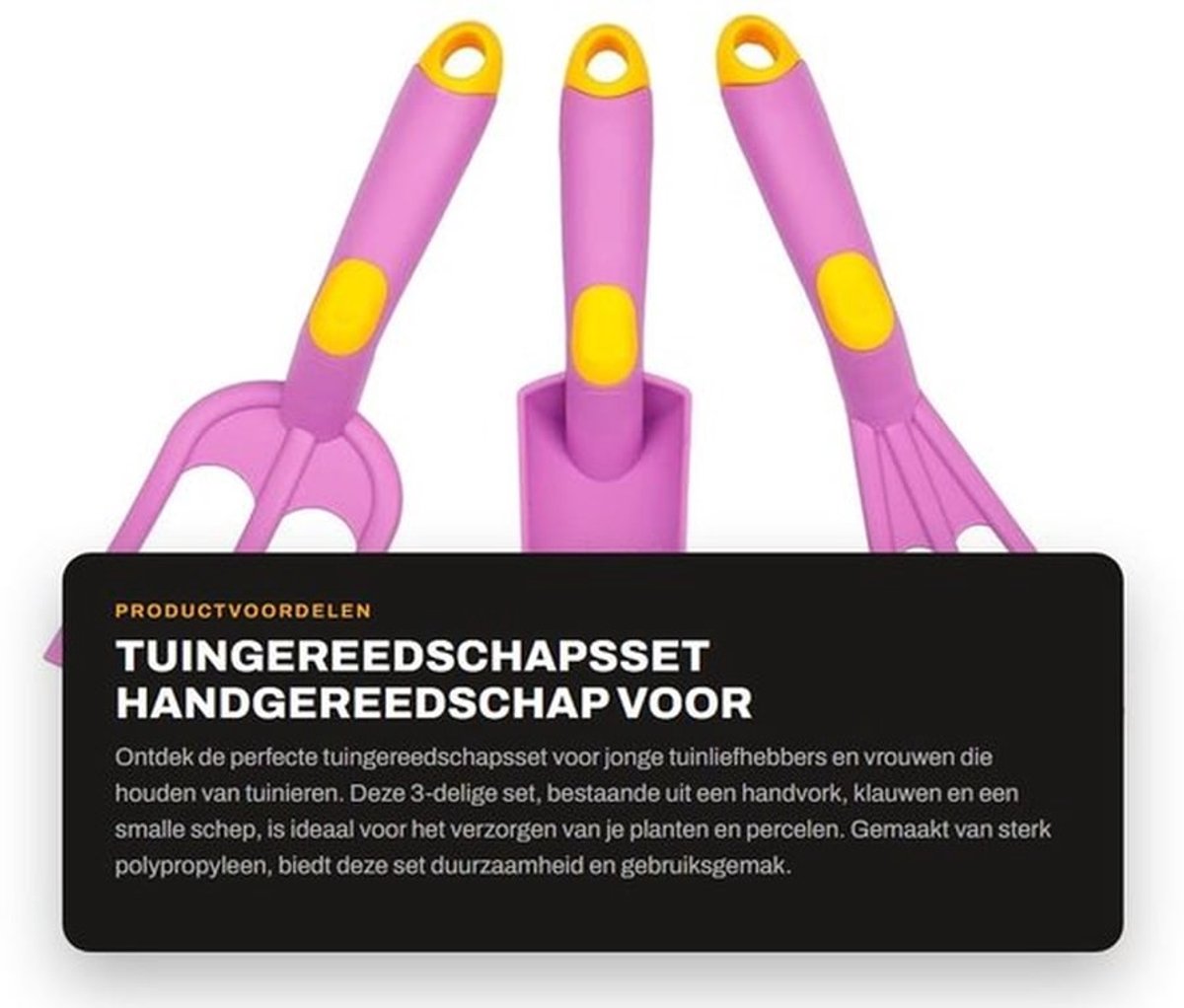 Tuingereedschapsset voor kinderen - 3-delig - Handvork/klauwen/smalle schep - Sterk polypropyleen - Precisie gereedschap - Voor jonge tuiniers - Kindertuingereedschap