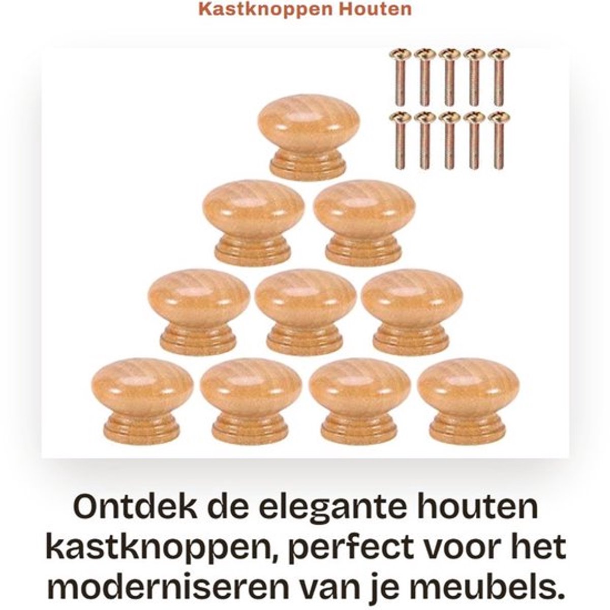 Kastknoppen 10 Stuks - Houten Handgrepen - Ergonomisch Ontwerp - Ronde Paddenstoel Vorm -