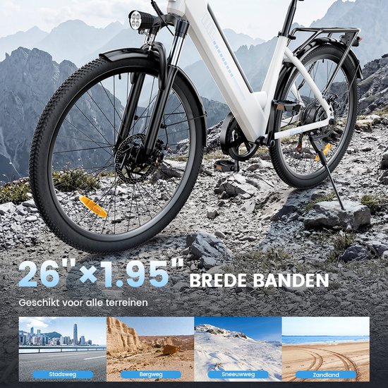 iScooter UcityS Volwassen elektrische fiets - 36V13Ah Accu - 26 inch - Max. snelheid 25 km/u - 80km actieradius - Wit — afbeelding 4