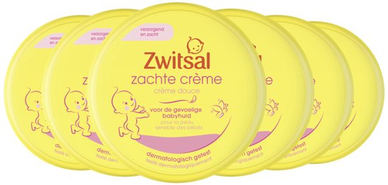 Zwitsal zachte crème voor de gevoelige babyhuid in een verpakking van zes.