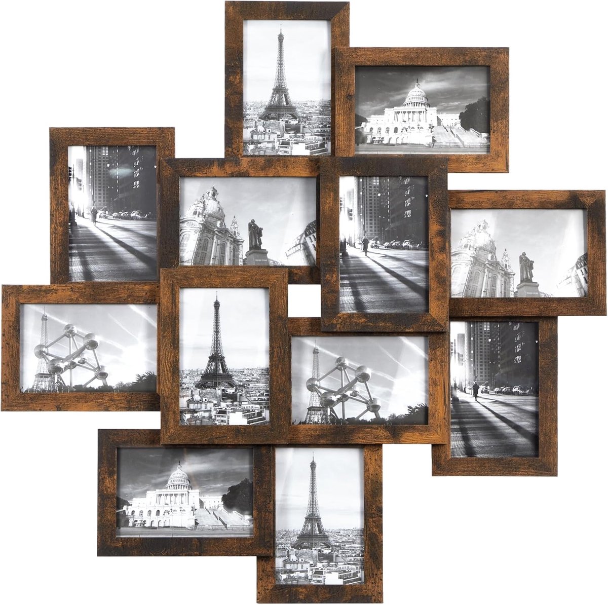 Triumpunpre Fotolijsten Set - 12 Stuks Collage Fotolijsten voor Muur - Rustieke Vintage Wandhangende Fotolijsten 4x6 inch - Bruine Houten Galerij Set voor Meerdere Foto's - Muurdecoratie voor Woonkamer, Slaapkamer en Hal