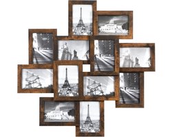 Triumpunpre Fotolijsten Set - 12 Stuks Collage Fotolijsten voor Muur - Rustieke Vintage Wandhangende Fotolijsten 4x6 inch - Bruine Houten Galerij Set voor Meerdere Foto's - Muurdecoratie voor Woonkamer, Slaapkamer en Hal