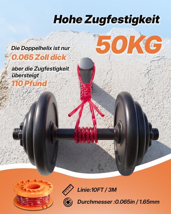 Lawn edger spoelen voor grasmaaiers, trimmerdraad spoelen, 8 reserve spoelen met 2 doppen, Ø 1.65 mm, 3 m lengte, ideaal voor precisiewerk in de tuin van Merkloos — afbeelding 4
