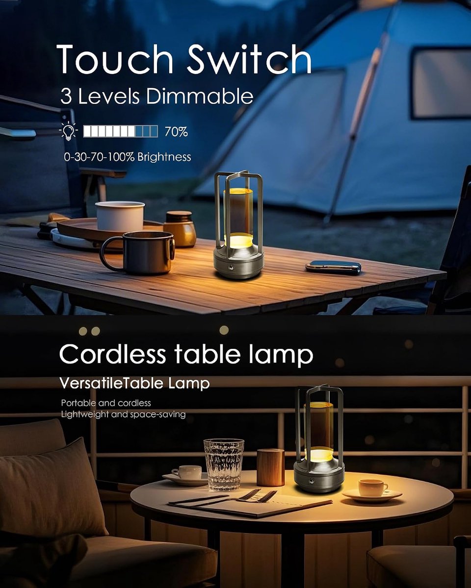 Set van 2 draadloze tafellampen – oplaadbare LED-bureaulampen met 3 lichtkleuren en traploze dimfunctie; compact en draagbaar, geschikt voor terras, bar, restaurant en slaapkamer (zilver) — cadeau in Wonen & Interieur - foto 4