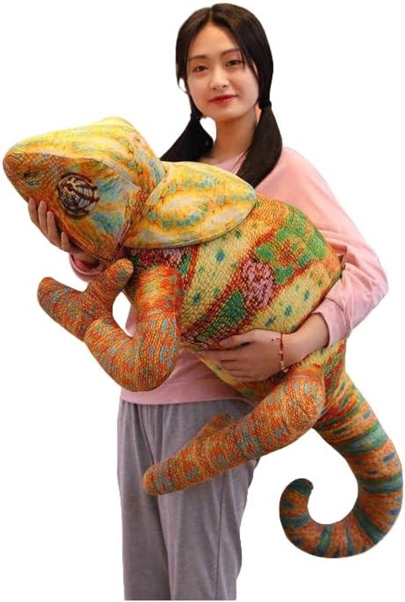 Levensechte Gevoerde Chameleon Pluche Speelgoed, Iguana Knuffeldieren, Wildleven Cadeaus voor Kinderen (75cm)