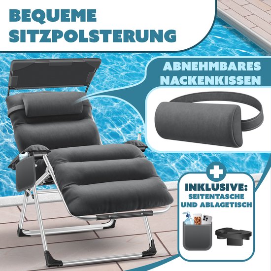 KESSER Luxe Ligstoel - Extra Breed & Comfortabel - Dikke Kussens, Armleuningen, Hoofdkussen, Bijzettafel & Opbergvakken - Ergonomisch & Antislip - Tuin of Balkon - Beige — afbeelding 4