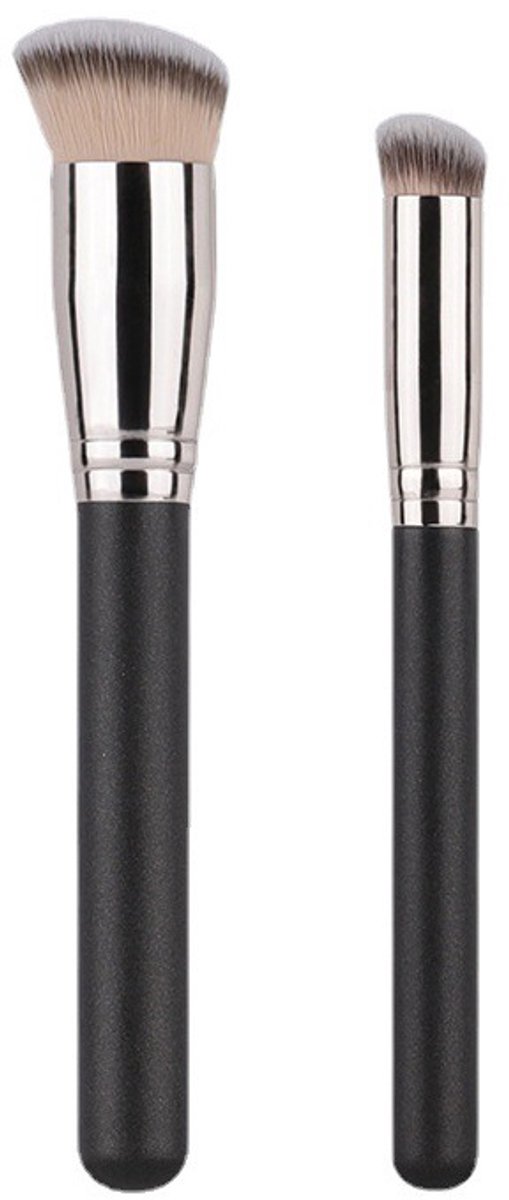 Make-upkwastenset (2 stuks): poederkwast en concealerkwast. Perfect voor elke look; geschikt voor vloeibare producten, crèmes, modelleringspoeder en blush.
