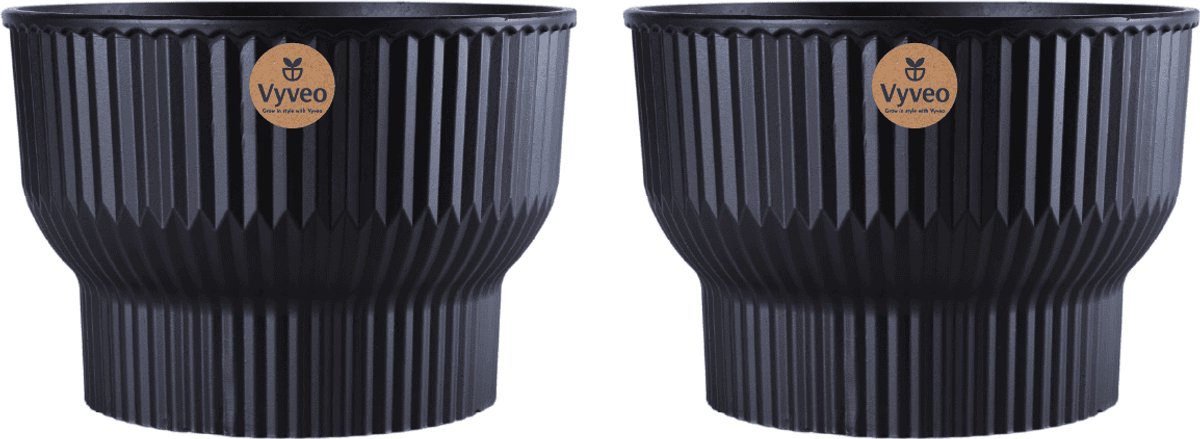 Vyveo - Bloempot Norma - Set van 2 - 35x24 - Zwart - Bloempot voor binnen en buiten - Lichtgewicht - Breukbestendig - Vorstbestendig - UV-bestendig