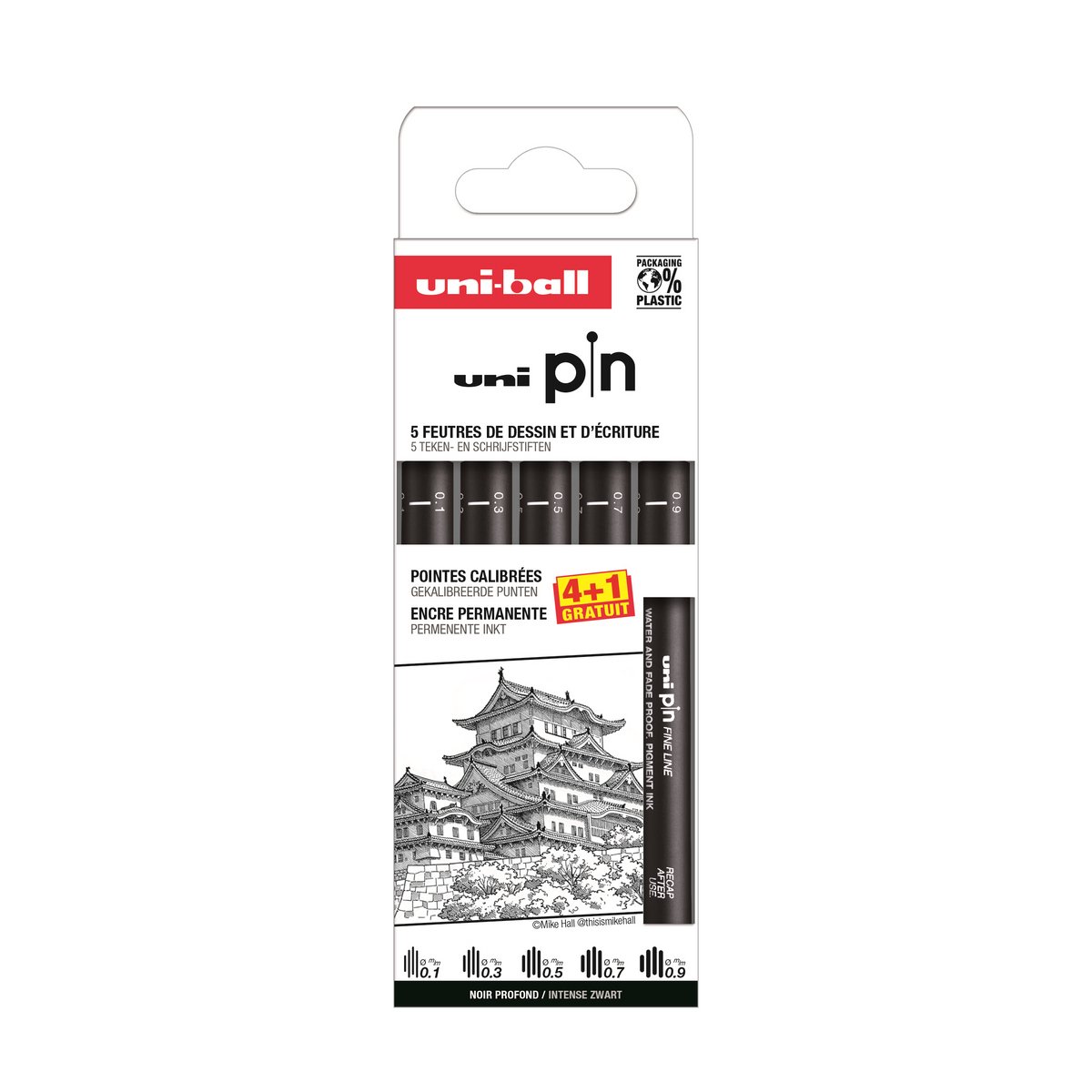 Uni Pin Fineliner Set 4+1 Gratis Oneven