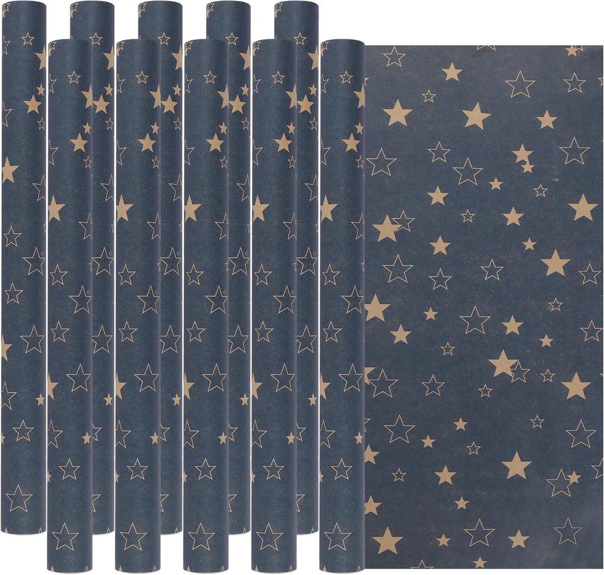 Blauwe Ster Ontwerp Kraft Cadeaupapier Rol 43cm x 15M voor Verjaardag, Kerst en Vaderdag Geschenken
