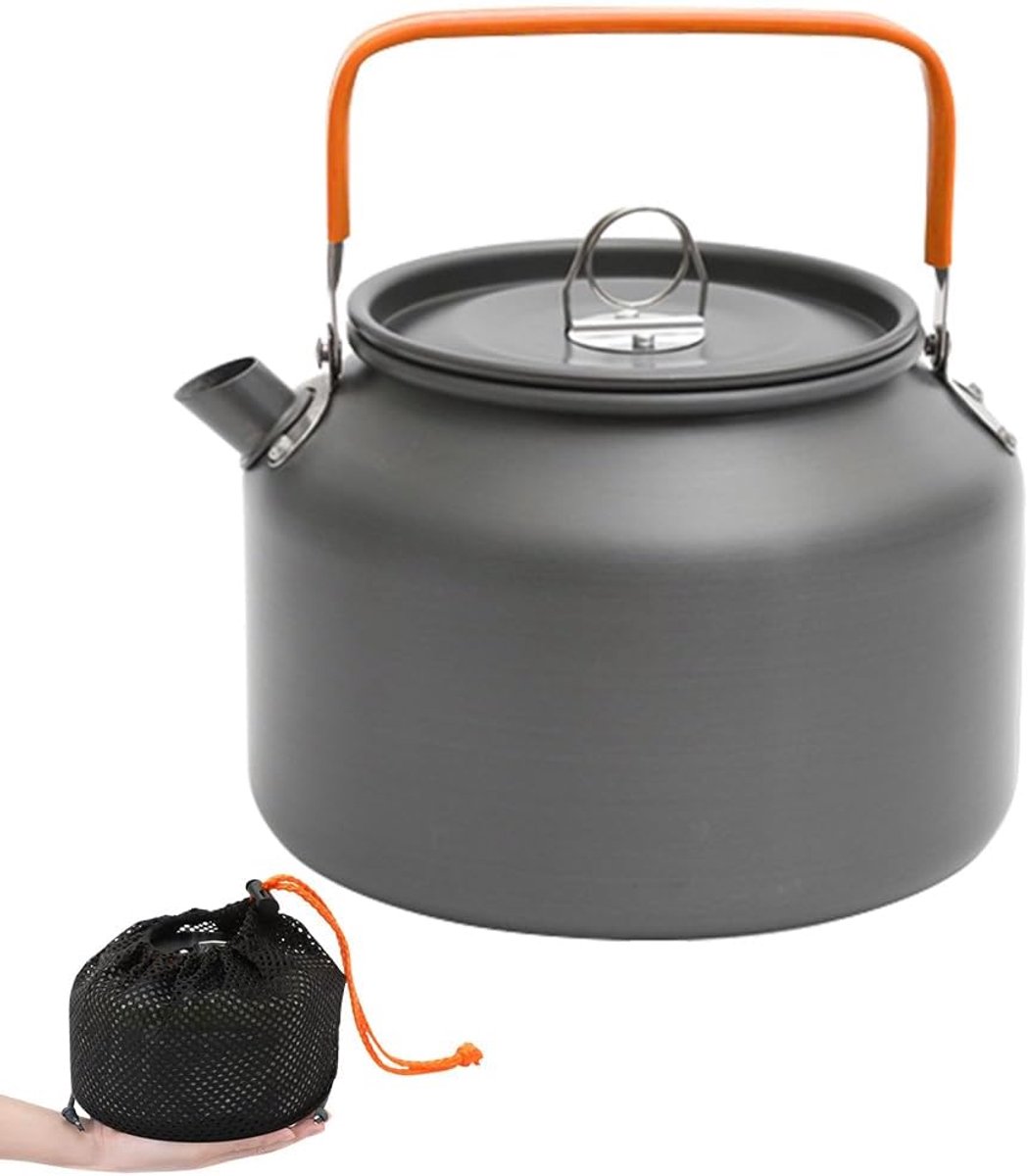 SnelShoppen - Waterkoker voor Camping 1,8L - Ultralichte Aluminium Theeketel met Anti-Hete Handgreep - Draagbare Kookketel voor Buiten, Kamperen, Wand